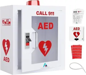 Avicenna Innovations 198715636741 Wall-mounted Aed Cabinet Steel Box With Alarm Lock Clear Window And Light