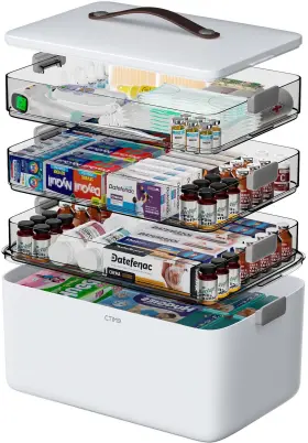 Ctime 774646362777 4-tier Xl Medicine Organizer - Portable Cabinet With Leather H