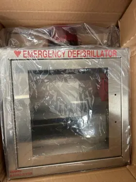 Amp147-14r-sssm-rd Modern Metal Stainless Steel Aed Cabinet With Alarm And Strobe Compact Size